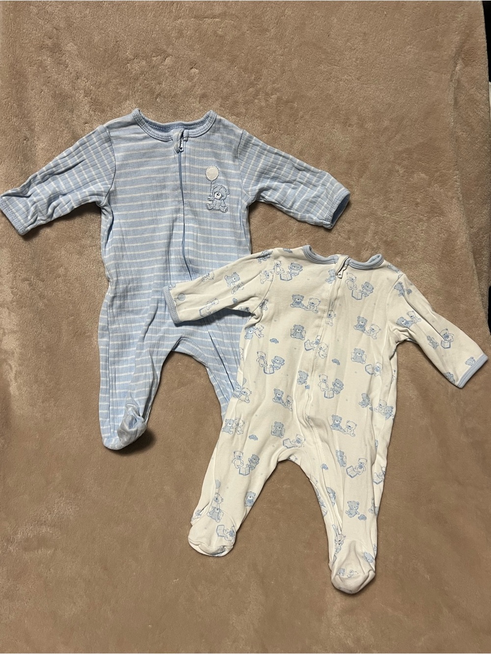 Lot of 2 Little Me Newborn Footie Pajamas - Blue/White Teddy Bear Theme (NB)